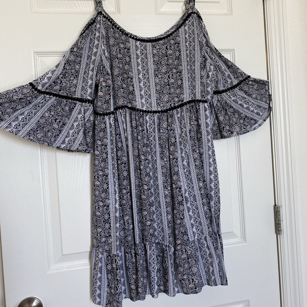 TORRID MIXED PRINT OFF SHOULDER CHALLIS DRESS